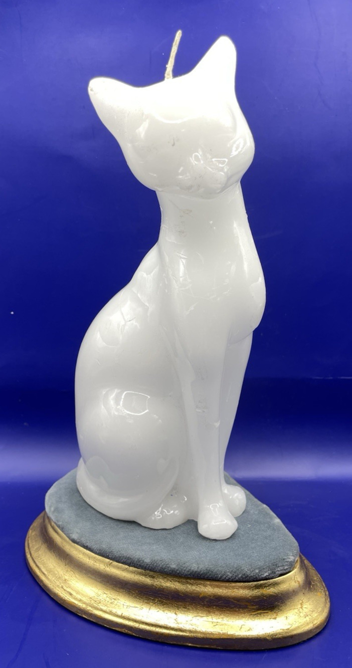 Elegant Persian White Cat Candle 8" Tall